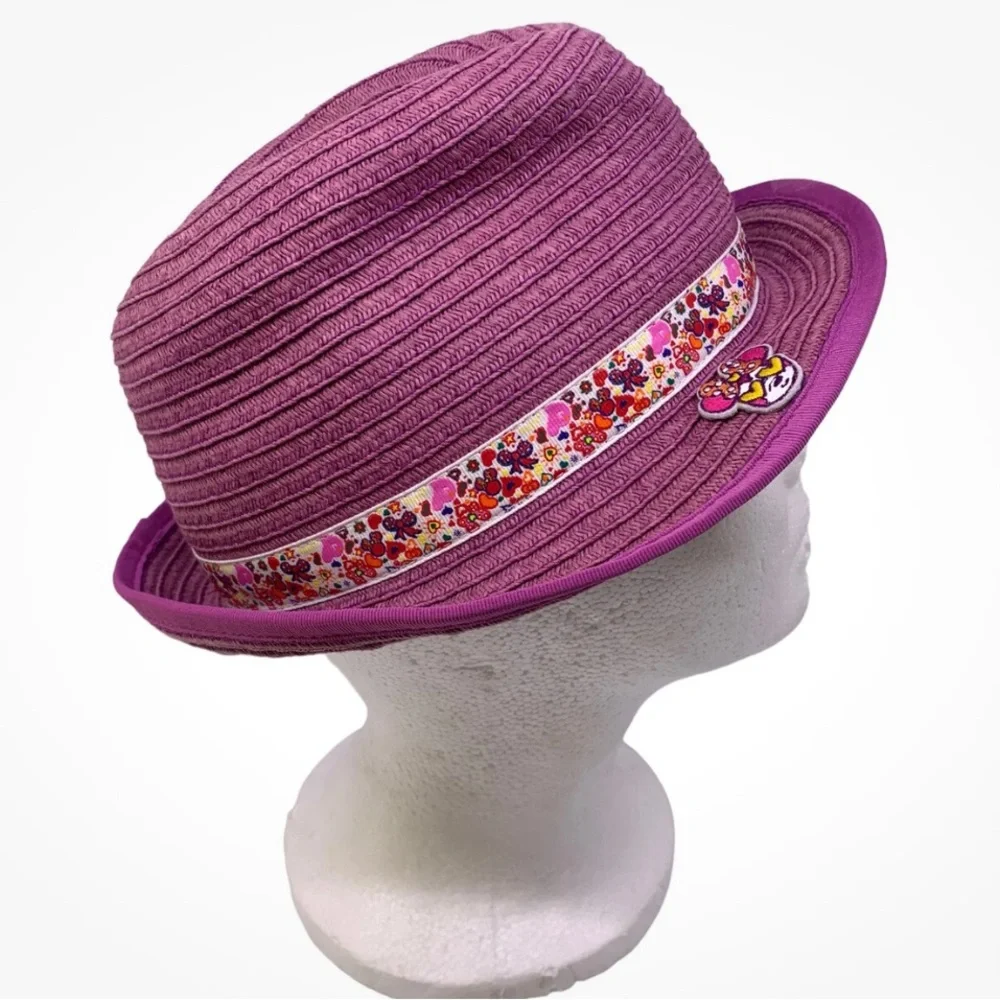 DISNEY PARKS Minnie Mouse Purple Sun Hat Youth Ribbon Patch Girls